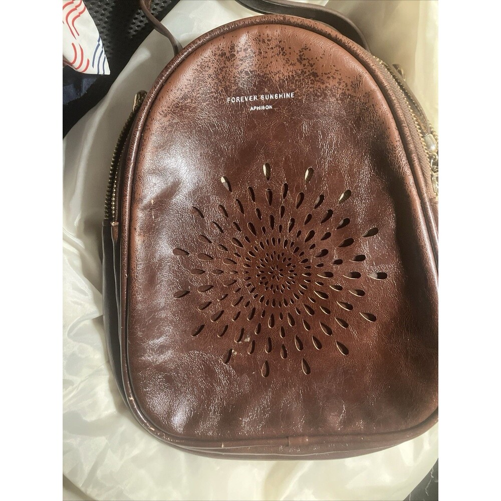 Aphison Forever Sunshine Womens Brown Leather Tassel Adjustable Strap Backpack